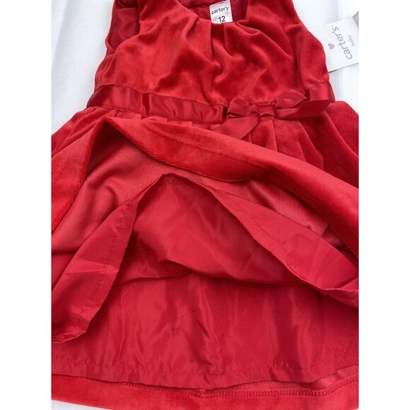 Carters Baby Girl Dress Holiday Size 12 months Red Velvet With Diaper Cover - Picture 7 of 8